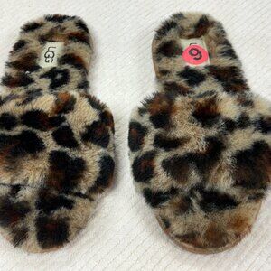 NEW-UGG-88276-Women-Multicolor Fur Lamb -Fluff-Leopard Amphora Flip-Flop.Sz-6-Vi